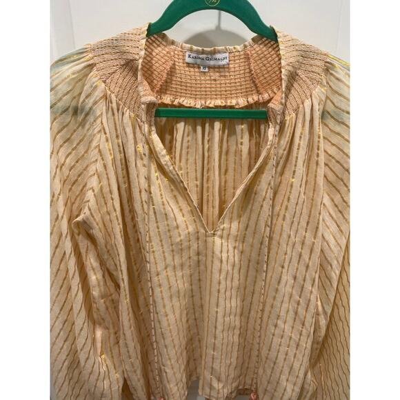 Karina Grimaldi Pink Striped Metallic V-Neck Blouse Sz XS - Picture 2 of 6